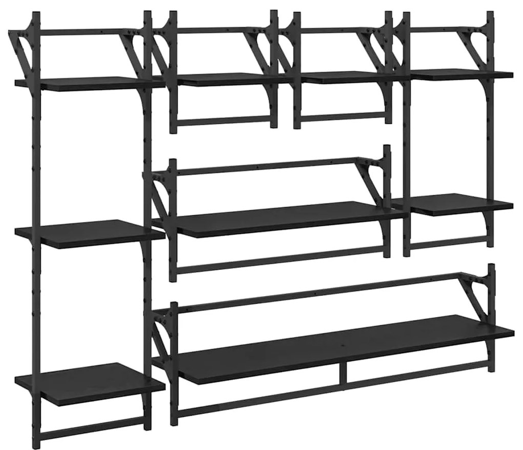 vidaXL Σετ ραφιών τοίχου με ράφι 6 pcs Μαύρη Οξυά 100 x 25 x 30 cm