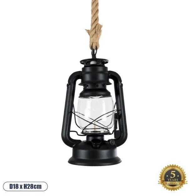 Vintage Κρεμαστό Φωτιστικό Οροφής Μονόφωτο 01704 GloboStar-1704-Μαύρο 1704