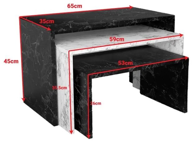 Τραπεζάκια σαλονιού Mabole 3 τεμ σε εφέ μαρμάρου 65x35x45εκ