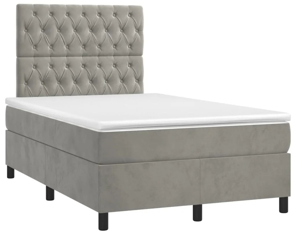 Κρεβάτι Boxspring με Στρώμα Ανοιχτό Γκρι 120x200 εκ. Βελούδινο - Γκρι