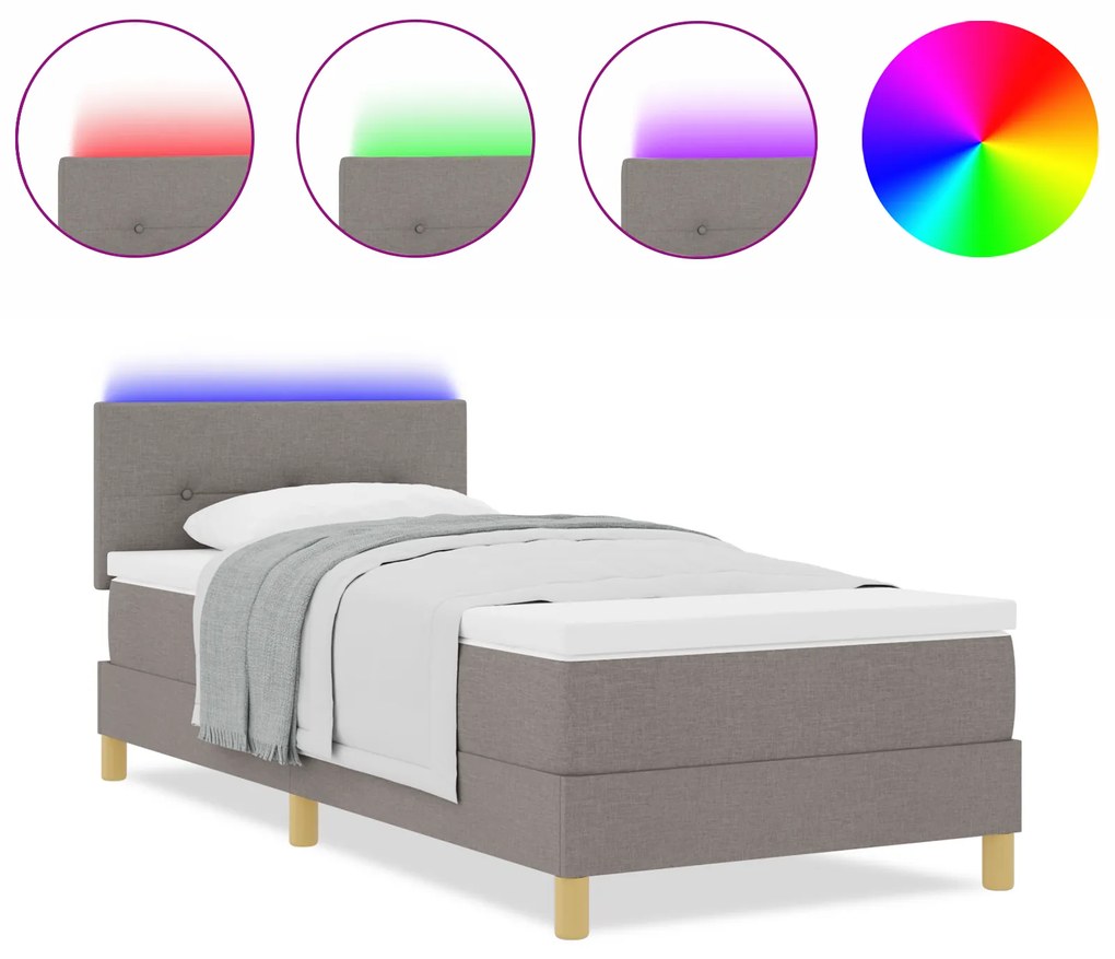 vidaXL Box Spring Bed με Στρώμα & LED Ταπί 90x200 εκ. Ύφασμα