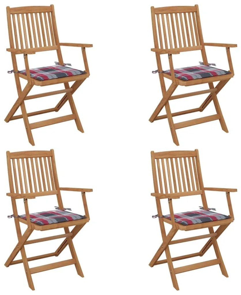 Καρέκλες Κήπου Πτυσσόμενες 4 τεμ Μασίφ Ξύλο Ακακίας &amp; Μαξιλάρια - Καφέ
