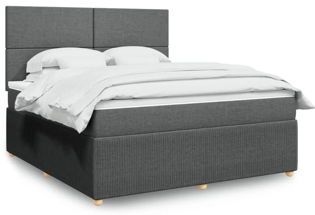 vidaXL Κρεβάτι Boxspring με Στρώμα Σκούρο Γκρι 180x200 εκ Υφασμάτιν