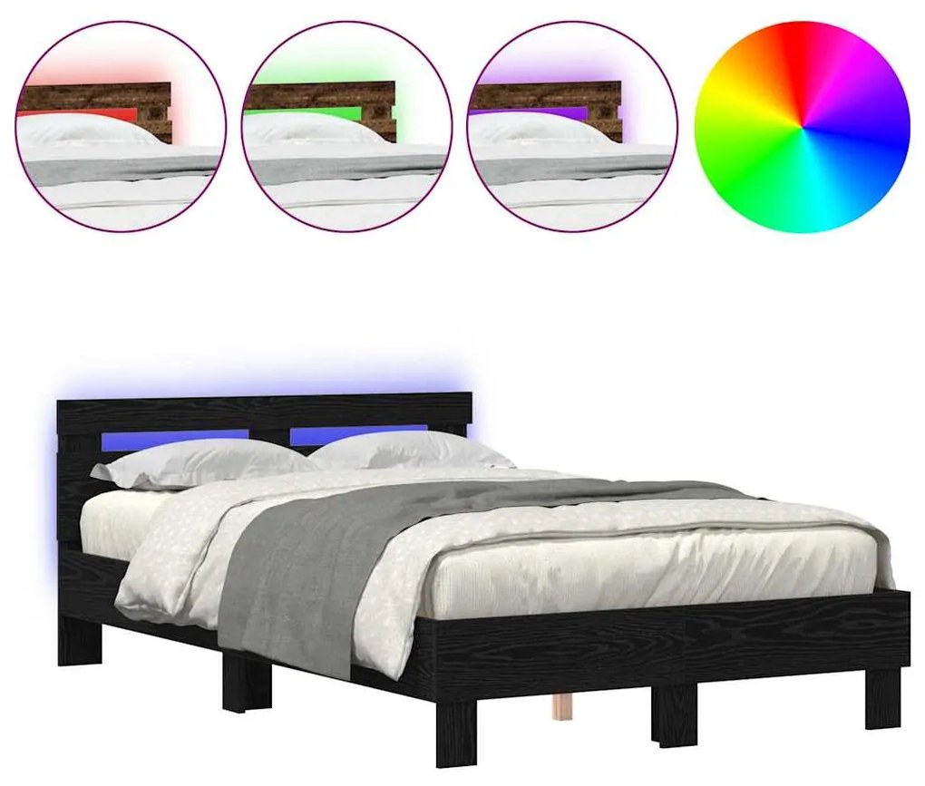 vidaXL Σκελετός Κρεβατιού Μαύρη δρυς 135 x 190 cm Επεξεργασμένο ξύλο