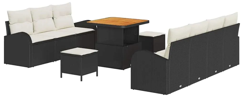 vidaXL Σετ Καναπέ Κήπου με μαξιλάρι με μαξιλάρι 10 pcs Μαύρο και Κρέμα
