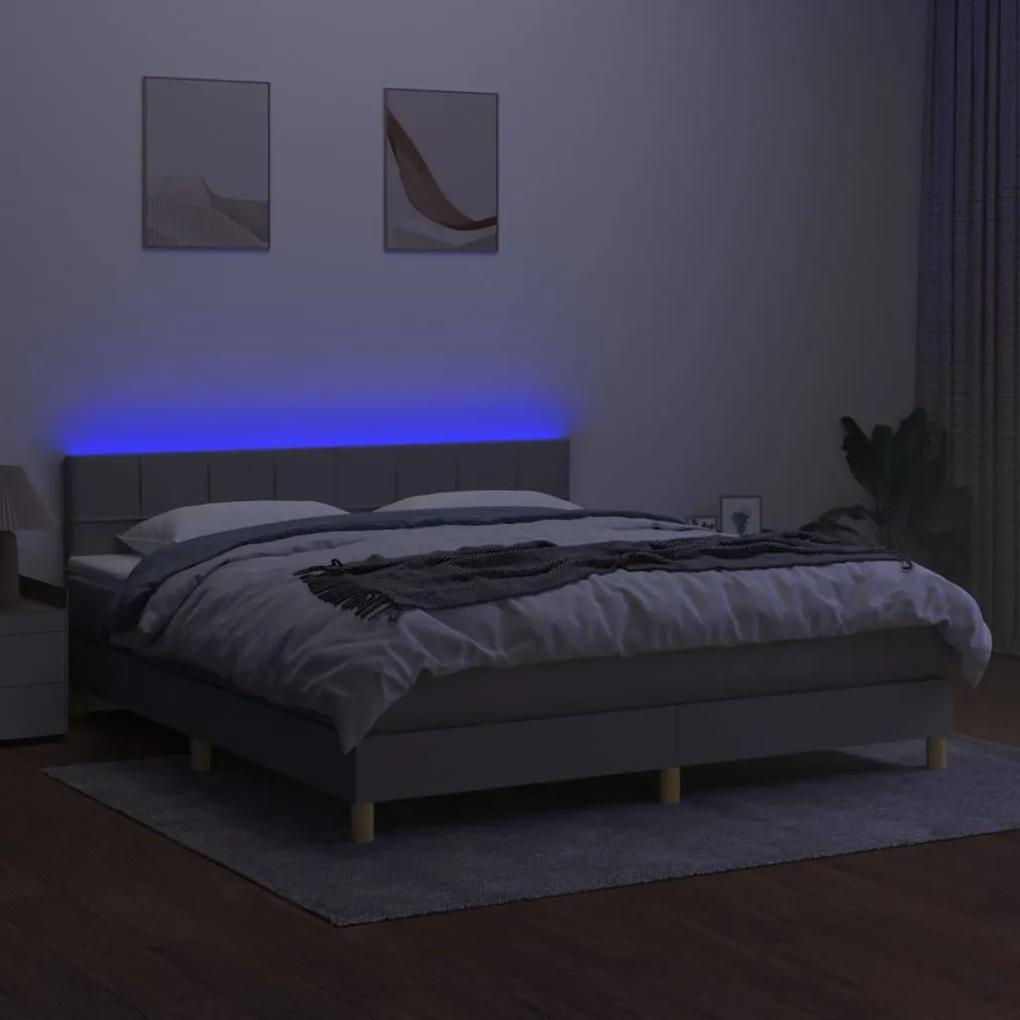Κρεβάτι Boxspring με Στρώμα &amp; LED Αν.Γκρι 180x200 εκ Υφασμάτινο - Γκρι