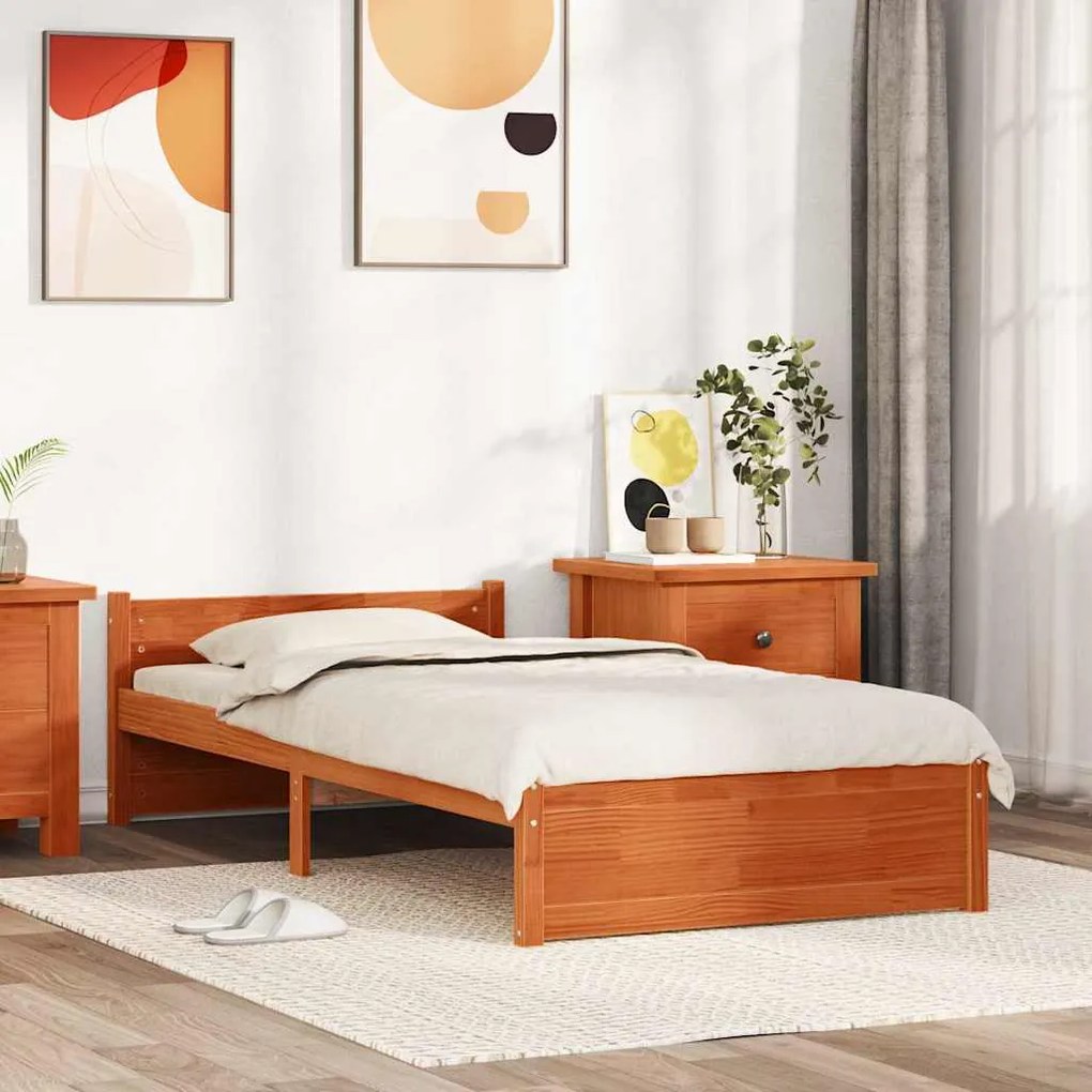 vidaXL Σκελετός Κρεβατιού Καφέ κεριού 90 x 190 cm Μασίφ ξύλο πεύκου