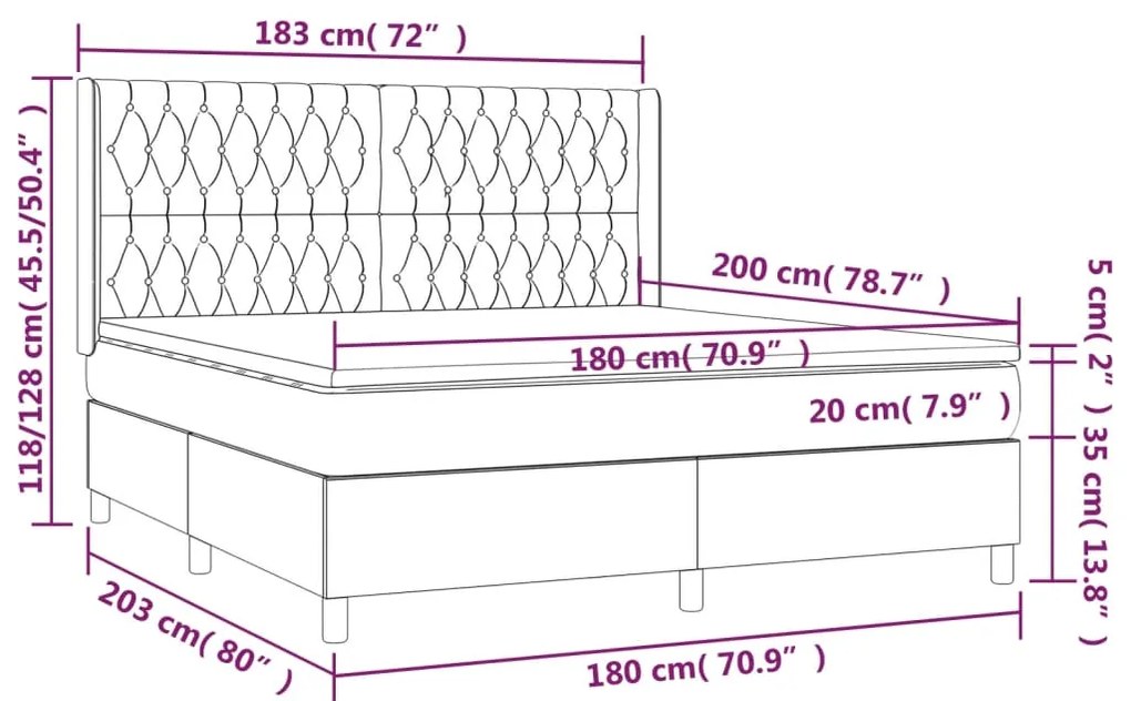 Κρεβάτι Boxspring με Στρώμα Ανοιχτό Γκρι 180x200 εκ. Υφασμάτινο - Γκρι