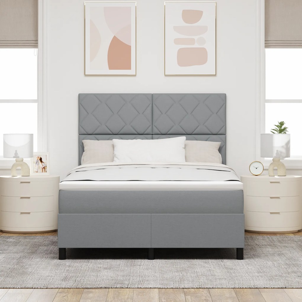 vidaXL Κρεβάτι Box Spring με Στρώμα Φως Γκρι 160x200 εκ. Ύφασμα