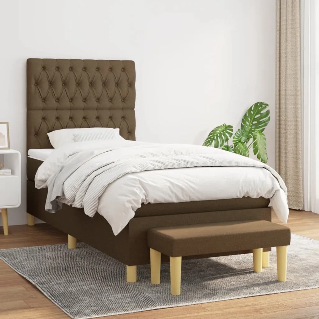 Κρεβάτι Boxspring με Στρώμα Σκούρο Καφέ 100x200 εκ. Υφασμάτινο - Καφέ