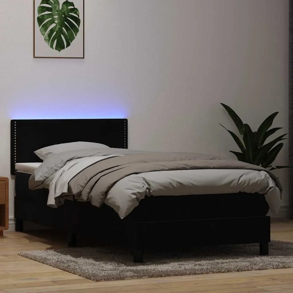 Κρεβάτι Boxspring με Στρώμα & LED Μαύρο 90x210 εκ. Βελούδινο