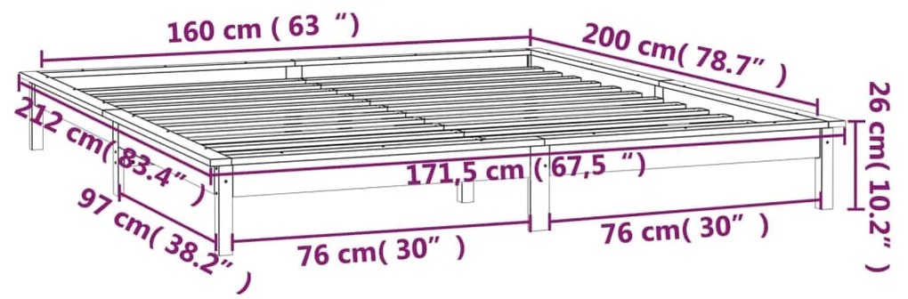 Πλαίσιο Κρεβατιού με LED Λευκό 160 x 200 εκ. από Μασίφ Ξύλο - Λευκό