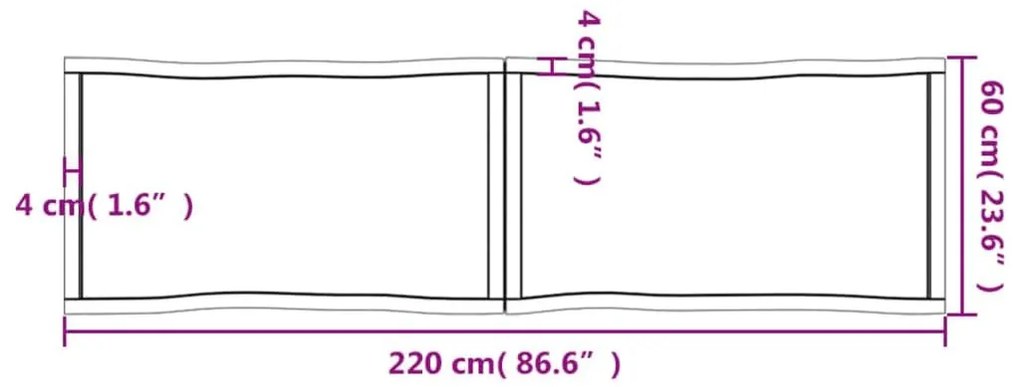 Επιφ Τραπεζιού Αν Καφέ 220x60x(2-4)εκ.Ακατέργ. Μασίφ Ξύλο Δρυός - Καφέ