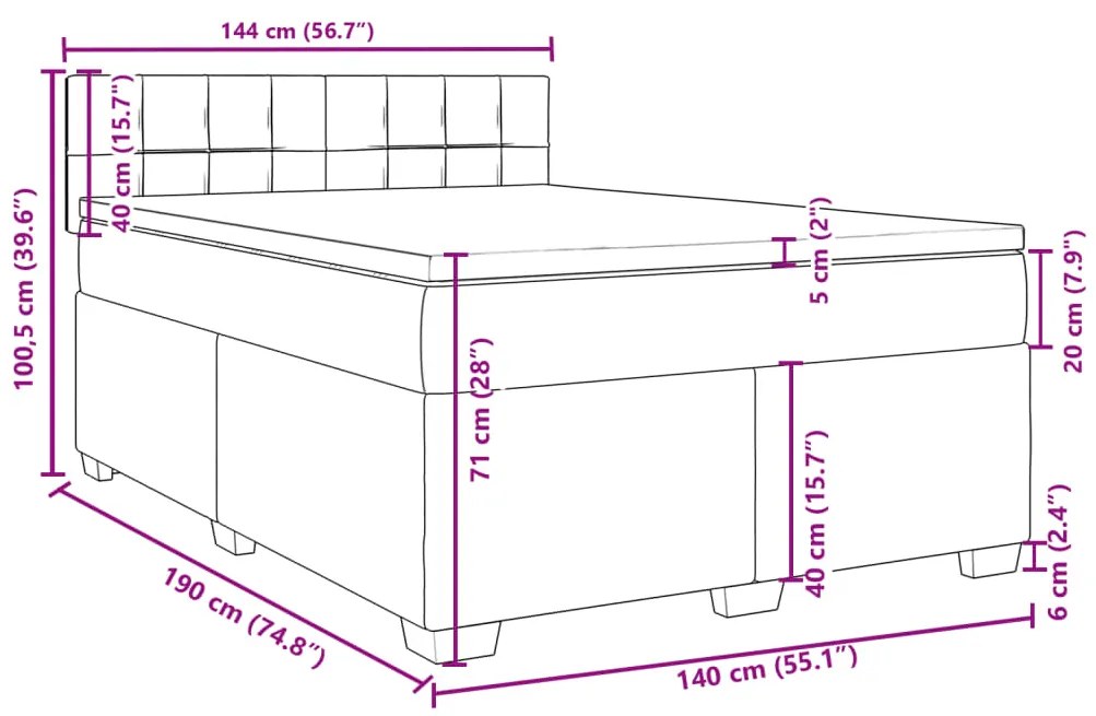 Κρεβάτι Boxspring με Στρώμα Μαύρο 140x190 εκ. Βελούδινο - Μαύρο