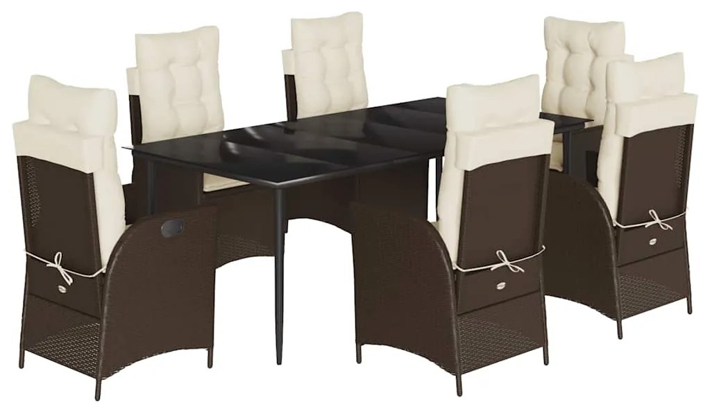 vidaXL Σετ Τραπεζαρίας Κήπου 7 τεμ. Καφέ Συνθετικό Ρατάν με Μαξιλάρια