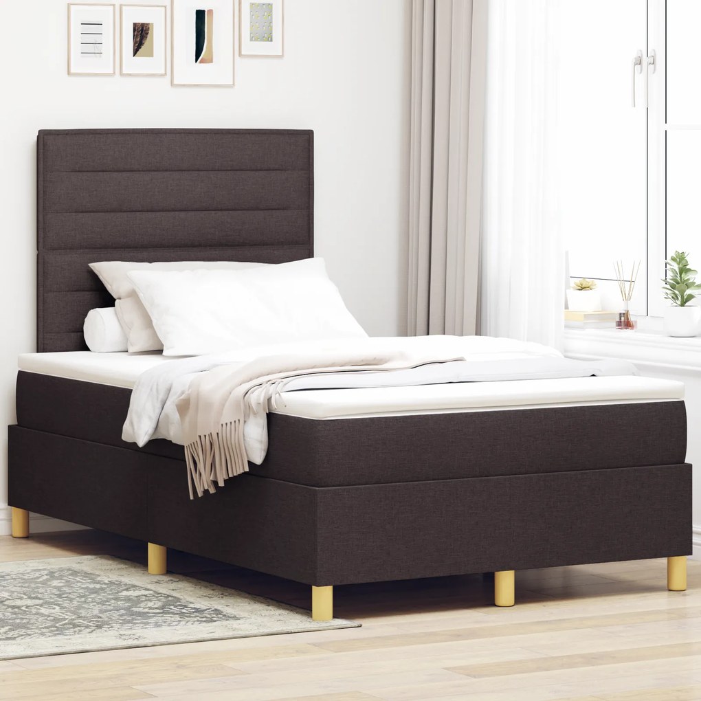 vidaXL Κρεβάτι Box Spring με Στρώμα & LED Σκούρο Καφέ 120x200 εκ Ύφασμα