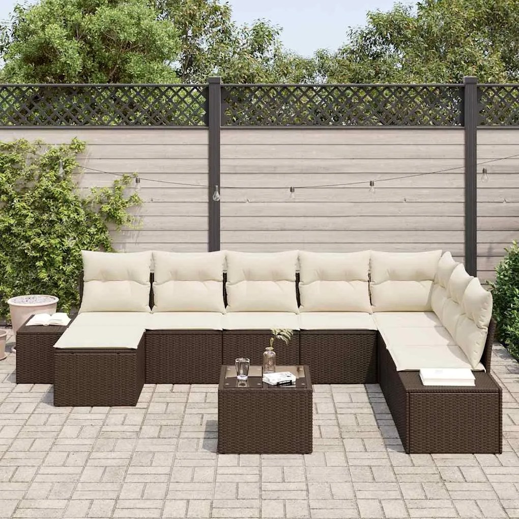vidaXL Σετ Καναπέ Κήπου 9 pcs Καφέ και κρεμ 319 x 209 x 85 εκ.
