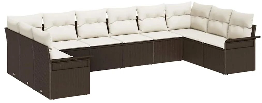 vidaXL Σετ Καναπέ Κήπου με μαξιλάρι 10 pcs Καφέ Πολυ ράταν