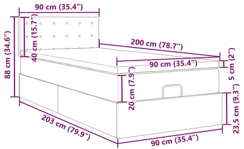 Οθωμανικό κρεβάτι με στρώμα σκούρο γκρι 90x200cm ύφασμα - Γκρι