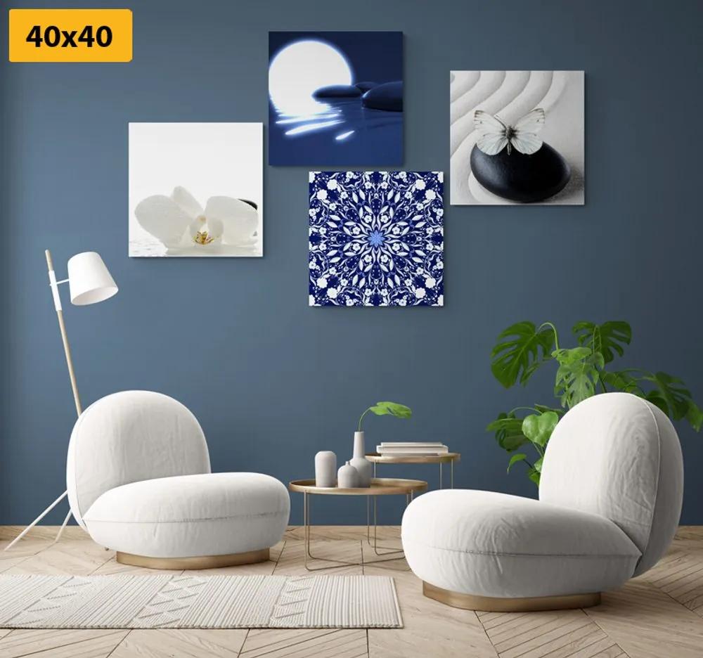 Σετ εικόνων Feng Shui σε λευκό & μπλε σχέδιο - 4x 60x60