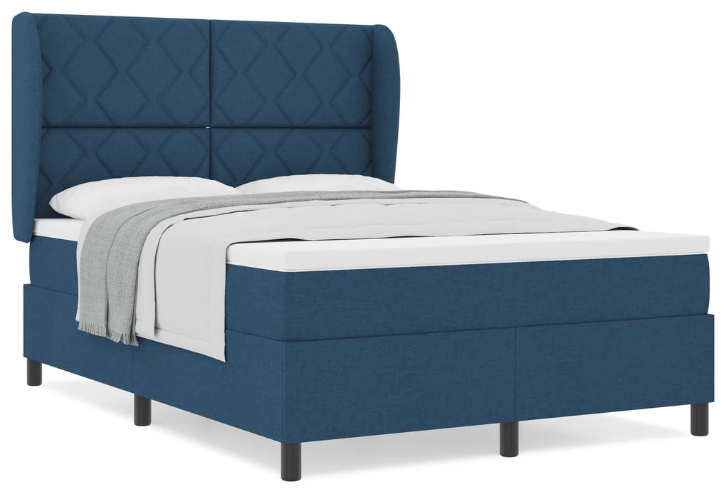 vidaXL Κρεβάτι με Στρώμα Box Spring - Μπλε, 140x190 εκ., Ύφασμα