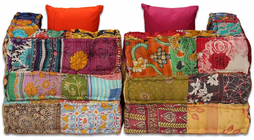 vidaXL Κάθισμα - Πουφ Διθέσιο Αρθρωτό Patchwork Υφασμάτινο