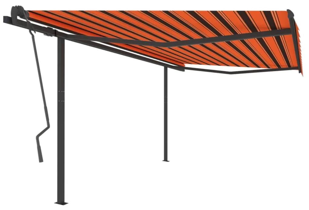 Τέντα Συρόμενη Αυτόματη με Στύλους Πορτοκαλί/Καφέ 4 x 3,5 μ.