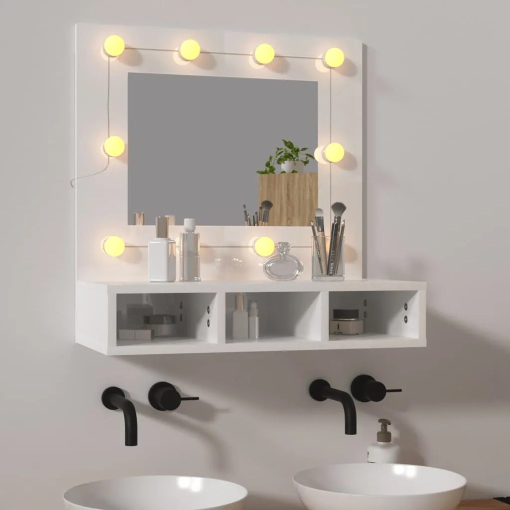 vidaXL Έπιπλο Καθρέπτη με LED Γυαλιστερό Λευκό 60x31,5x62 εκ.