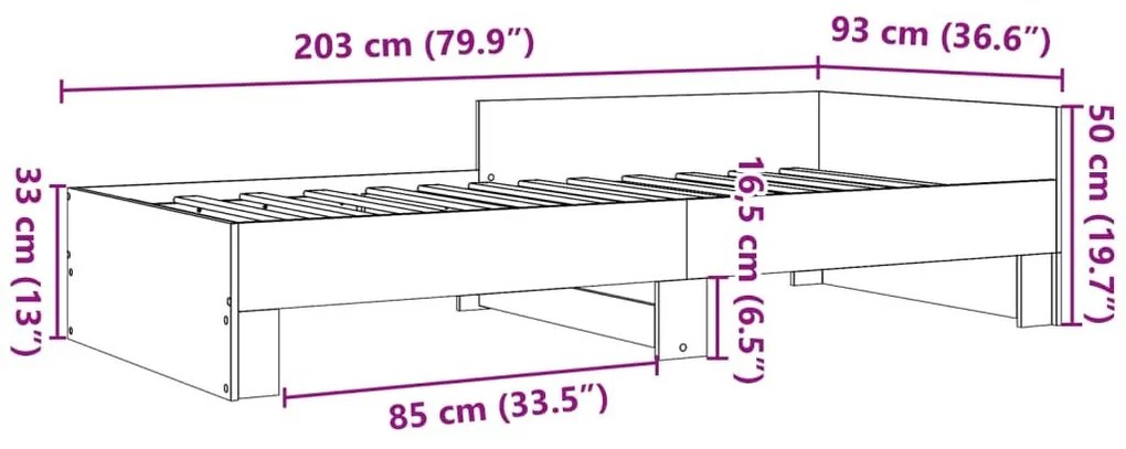 Πλαίσιο Κρεβατιού Μαύρο 90 x 200 εκ. Επεξεργασμένο Ξύλο - Μαύρο