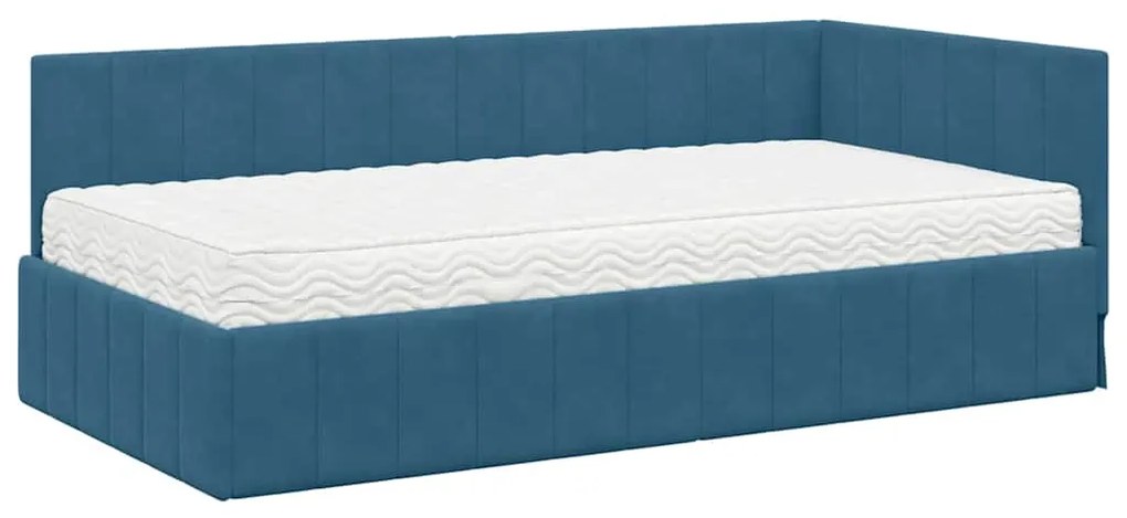 vidaXL Κρεβάτι γωνίας με στρώμα με στρώμα 2 pcs Μπλε Βελούδο