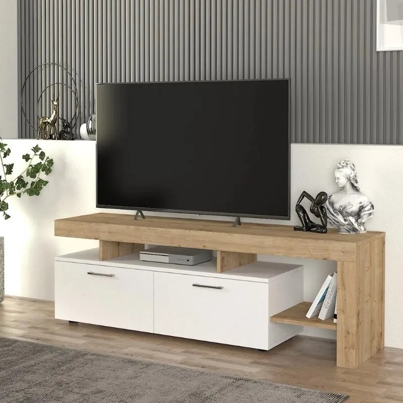 Megapap Έπιπλο Τηλεόρασης Acnes Λευκό - Sapphire Oak 160x40x53εκ.