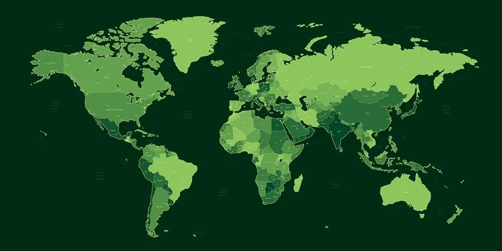 Εικόνα σε φελλό λεπτομερής παγκόσμιος χάρτης σε πράσινο χρώμα - 100x50  color mix