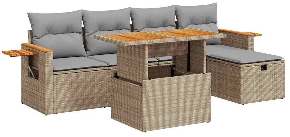 vidaXL Σετ Καναπέ Κήπου 6 τεμ. Μπεζ Συνθετικό Ρατάν με Μαξιλάρια