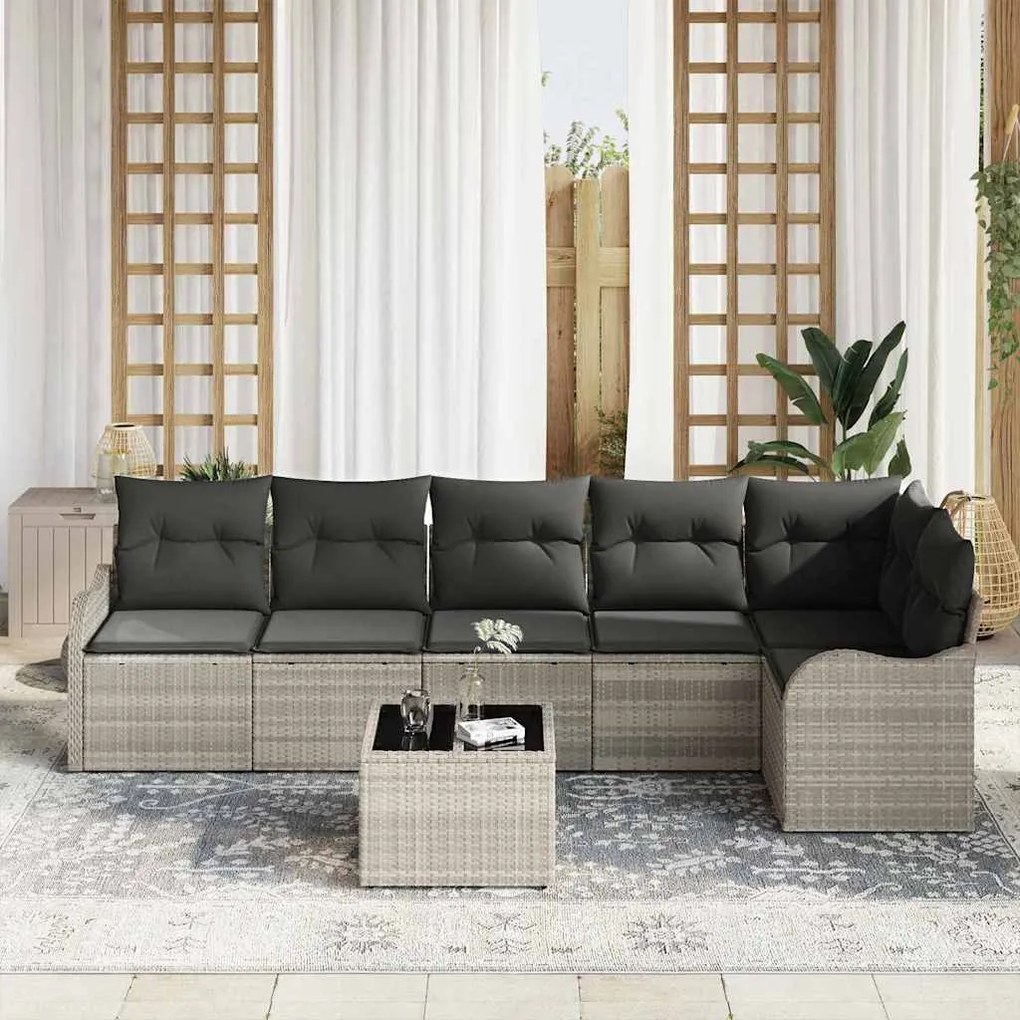 vidaXL Σετ Καναπέ Κήπου με μαξιλάρι 7 pcs Γκρι Πολυ ράταν