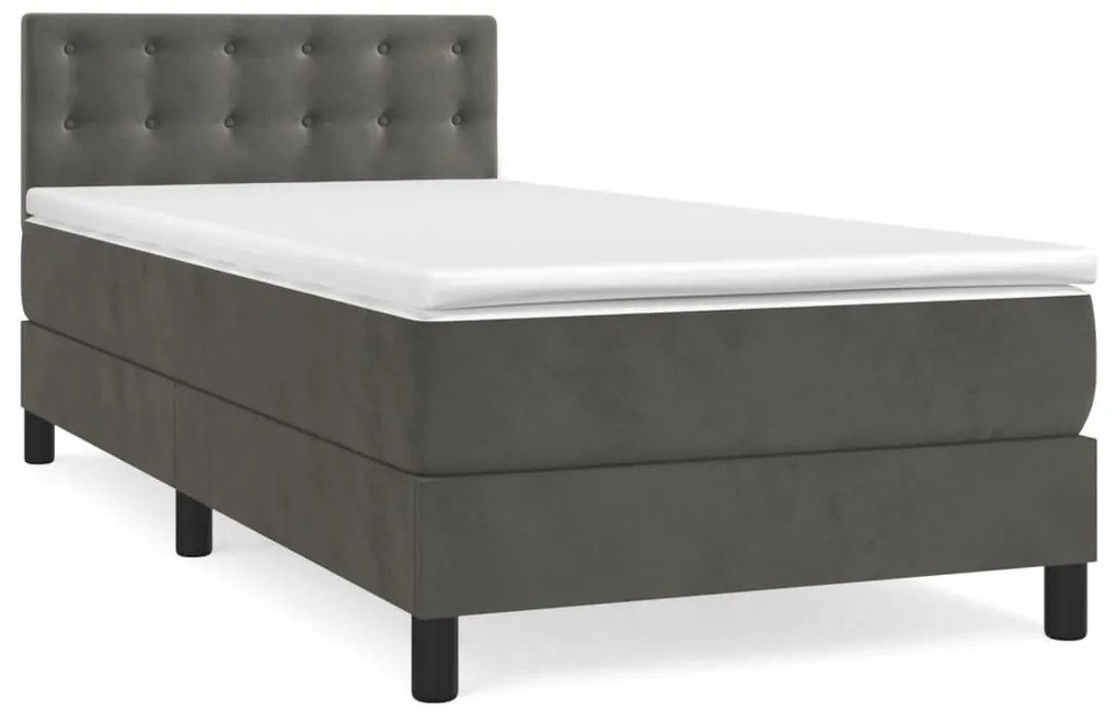 vidaXL Κρεβάτι Boxspring με Στρώμα Σκούρο Γκρι 90x200 εκ. Βελούδινο