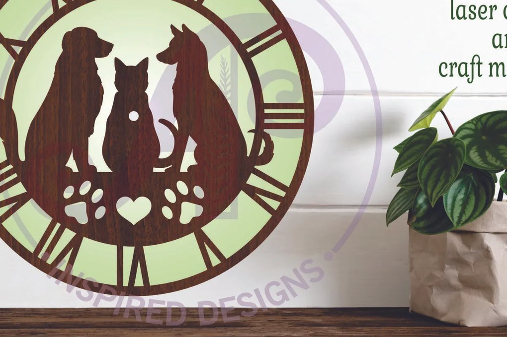 Σετ των 3 Intra απο ξύλο plywood 3mm-4mm πάχος Ρολόι τοίχου για γάτες και σκύλους κατοικίδια ζώα Δίασταση 8x8 cm INTRAFABR-108140602