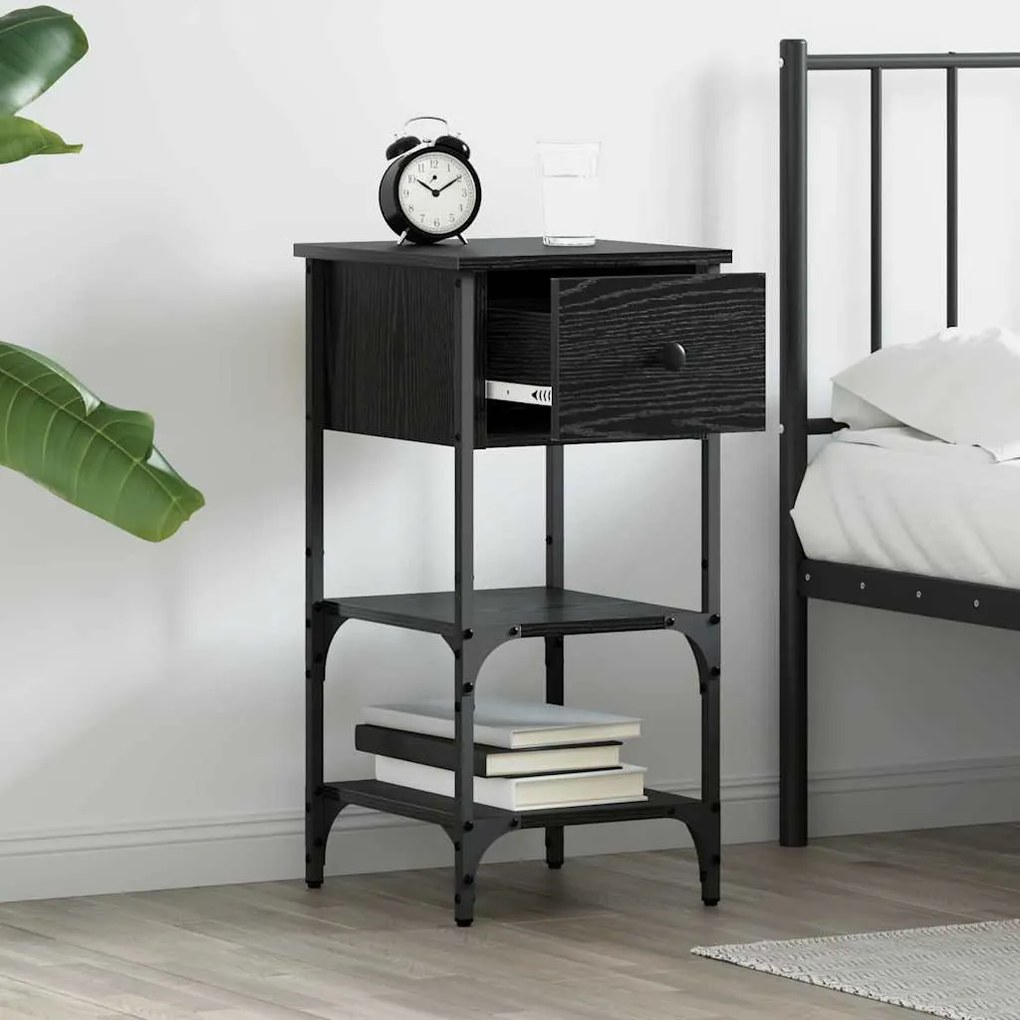 vidaXL Κομοδίνο με συρτάρι 2 pcs Μαύρη δρυς 34 x 36 x 70 εκ