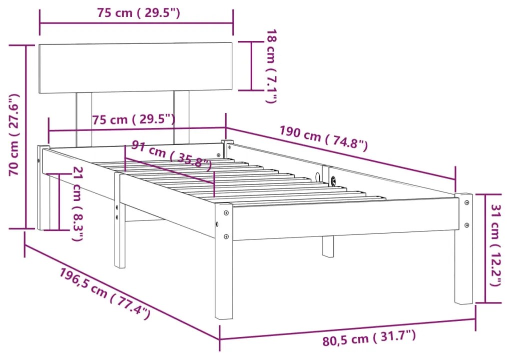 ΠΛΑΙΣΙΟ ΚΡΕΒΑΤΙΟΥ ΜΑΥΡΟ 75X190 ΕΚ. ΜΑΣΙΦ ΠΕΥΚΟ UK SMALL SINGLE 810111