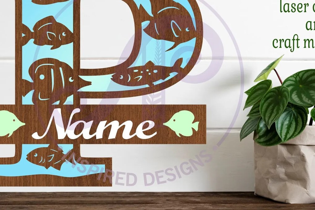 Intra απο ξύλο plywood  Χρώμα wenge 3mm-4mm πάχος - Μονόγραμμα Fish Capital Letter P Δίασταση 30x20 cm INTRAFABR-106120640