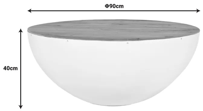 Τραπέζι σαλονιού Coffelty Inart μασίφ ξύλο ακακίας - λευκό μέταλλο Φ90x40εκ