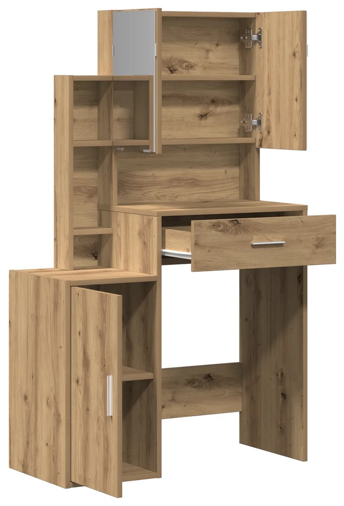 vidaXL Τουαλέτα με Καθρέφτη και LEDs Artisan Oak Επεξεργασμένο Ξύλο