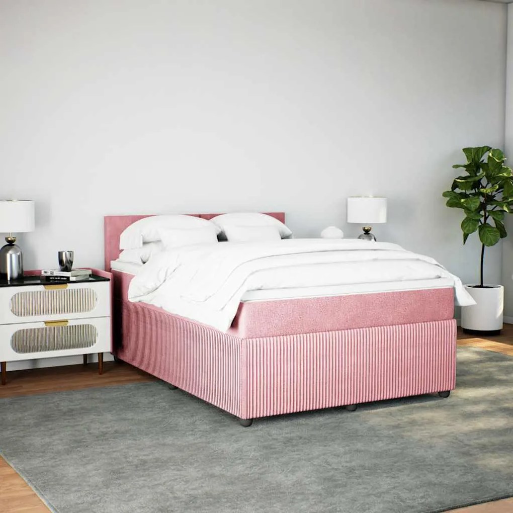vidaXL Κρεβάτι Boxspring με Στρώμα Ροζ 140x190 εκ. Βελούδινο