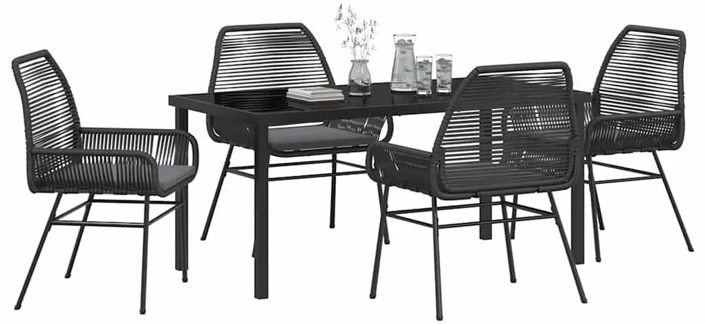 vidaXL Σέτ φαγητού για κήπο με μαξιλάρι 5 pcs Μαύρο συνθετικό ρατάν