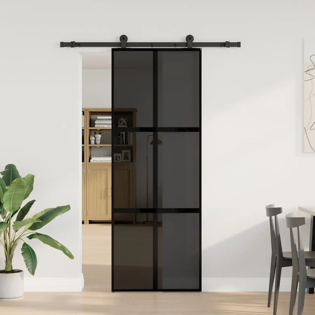 vidaXL Συρόμενη πόρτα με σετ υλικού 76x205 cm από γυαλί&Αλουμίνιο