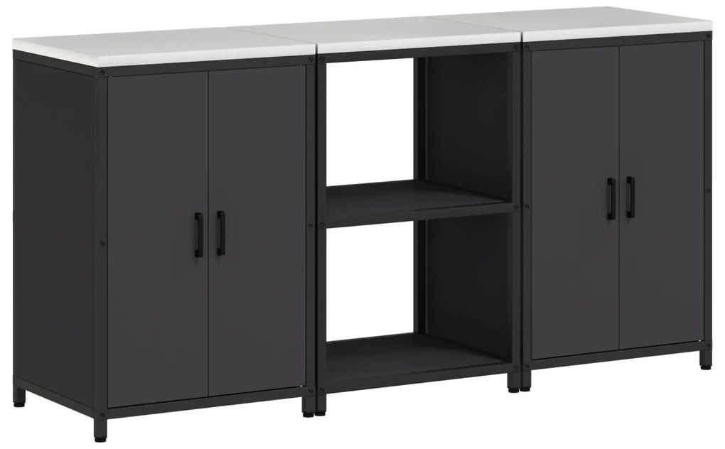 vidaXL Σετ Αποθήκευσης Κουζίνας με ράφι 3 pcs Μαύρο 180 x 50 x 92 εκ.