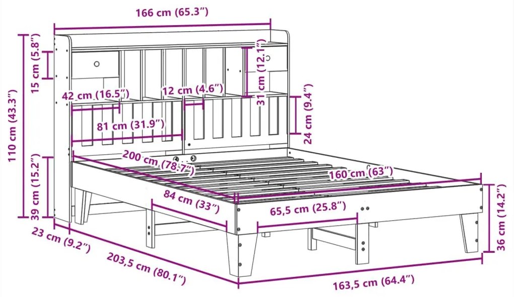 Σκελετός Κρεβ. Χωρίς Στρώμα Καφέ Κεριού 160x200 εκ Μασίφ Πεύκο - Καφέ