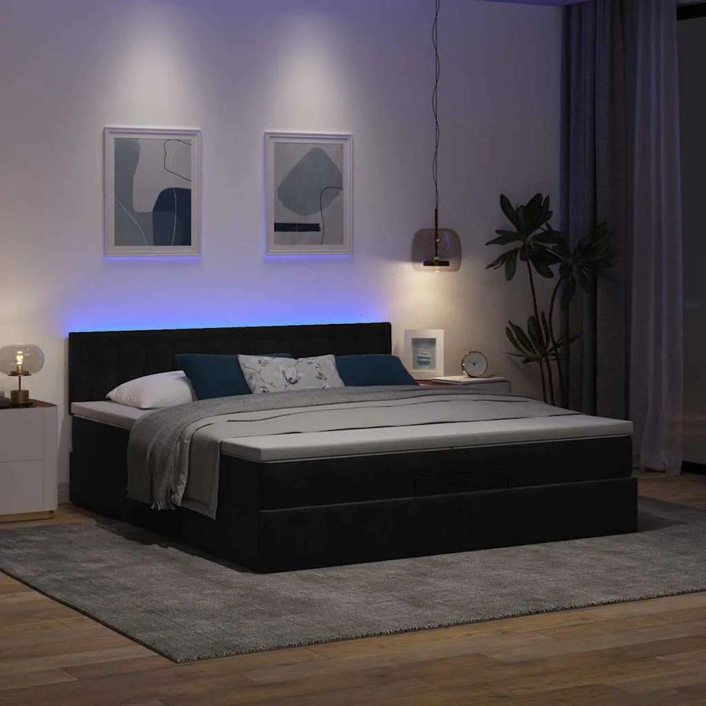 Οθωμανικό κρεβάτι με στρώματα &amp; LEDs Μαύρο 200x200cm Velvet 3312790
