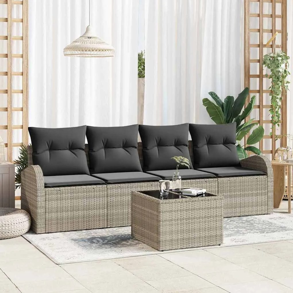 vidaXL Σετ Καναπέ Κήπου 5 pcs Ανοιχτό γκρι 55 x 55 x 37 εκ Πολυ ράταν