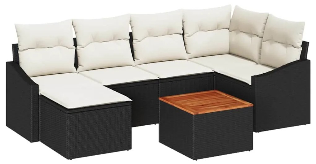 vidaXL Σετ Καναπέ Κήπου με μαξιλάρι 7 pcs Μαύρο Πολυ ράταν