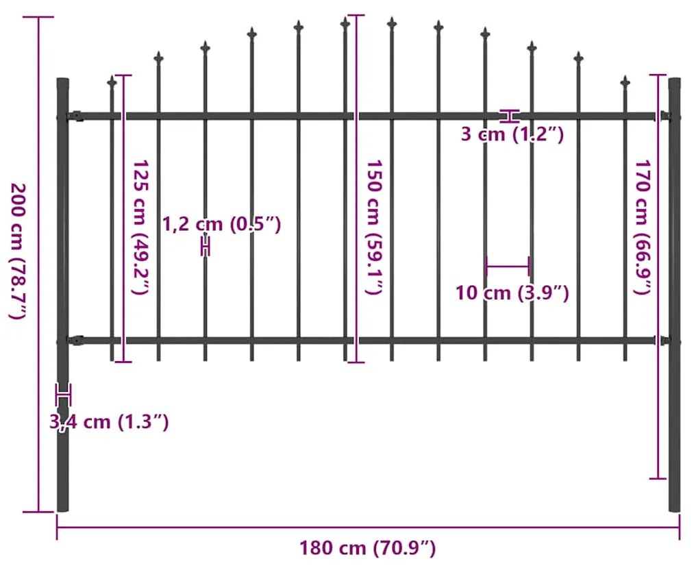 vidaXL Κάγκελα Περίφραξης με Λόγχες Μαύρα (1,25-1,5) x 1,7 μ. Ατσάλινα